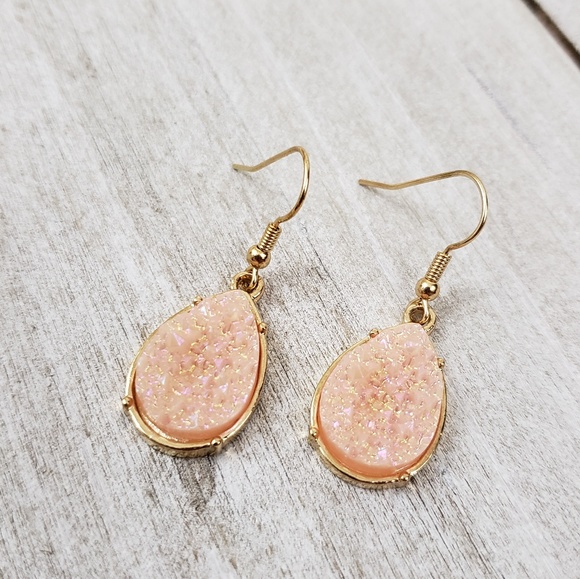 • HOST PICK • Pink Teardrop Druzy Earrings - Picture 2 of 3